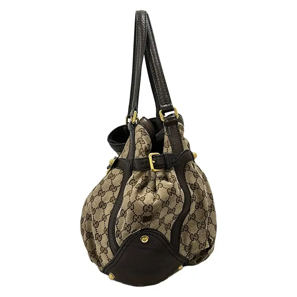 Gucci Jockey Hobo Tote Bag 203546 Beige Dark Brown Jacquard Leather